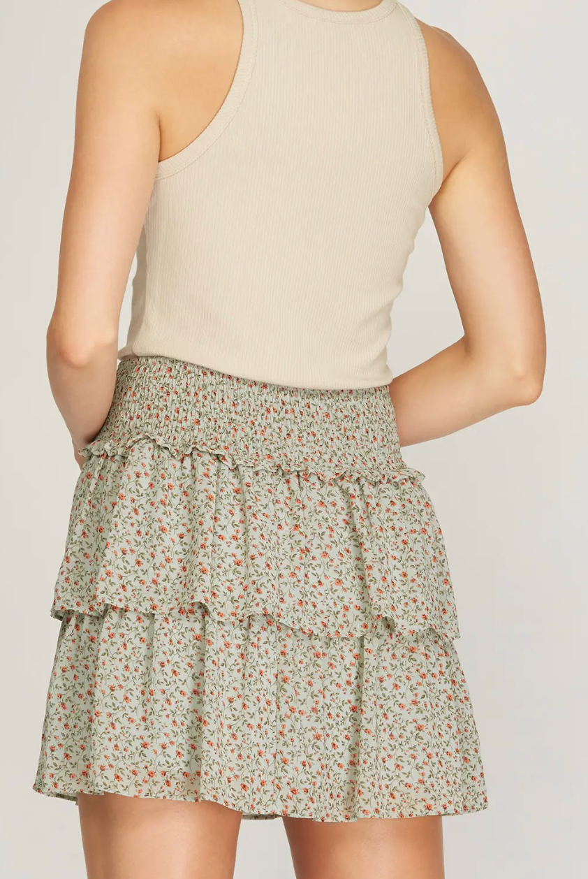 1960 Floral Tiered Mini Skirt