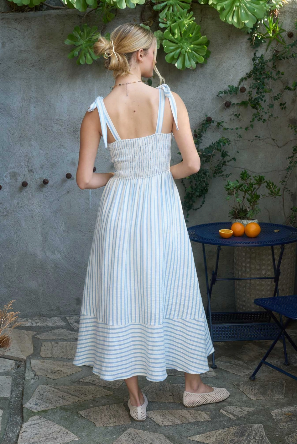 2076 Smocked Striped Midi Dress