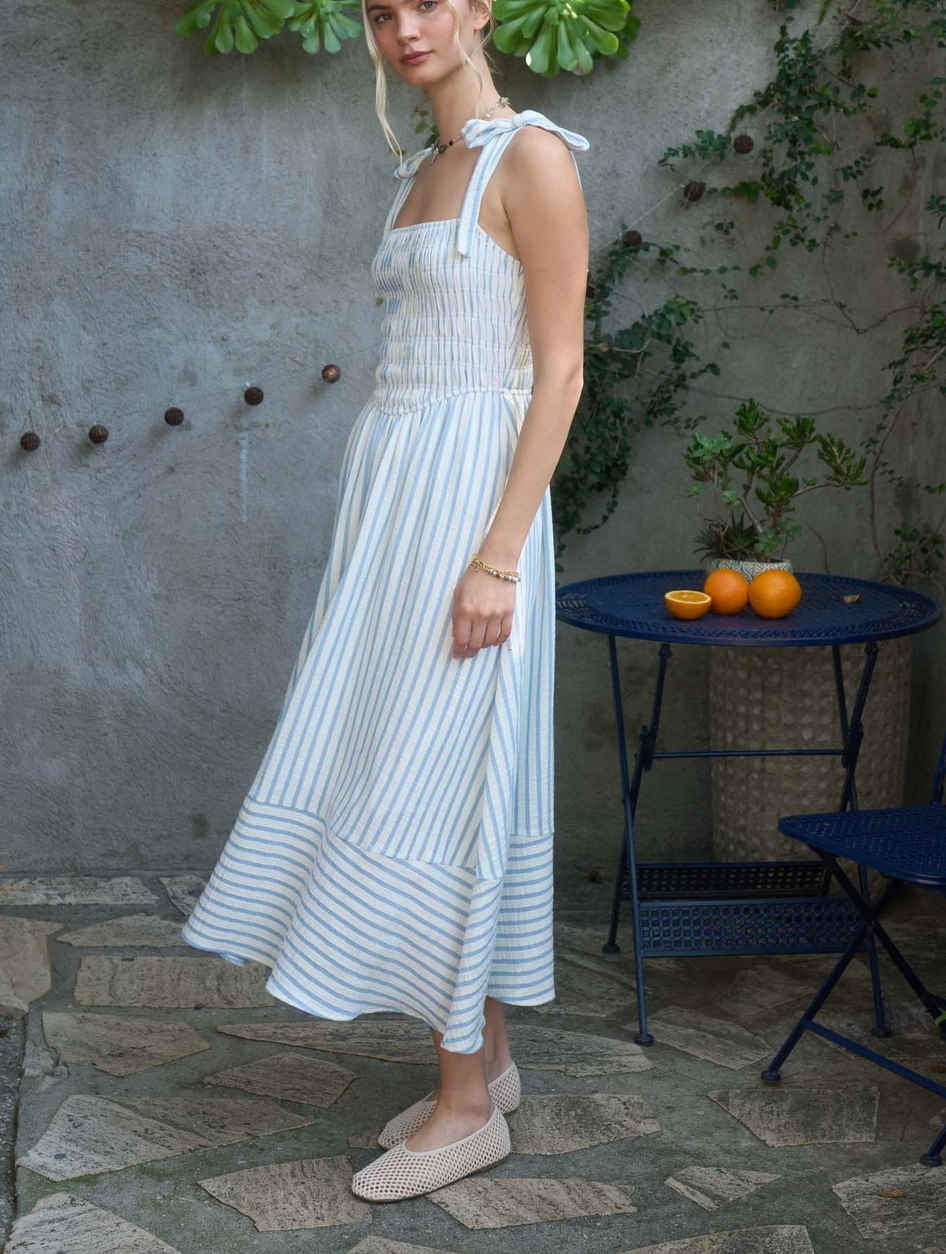 2076 Smocked Striped Midi Dress