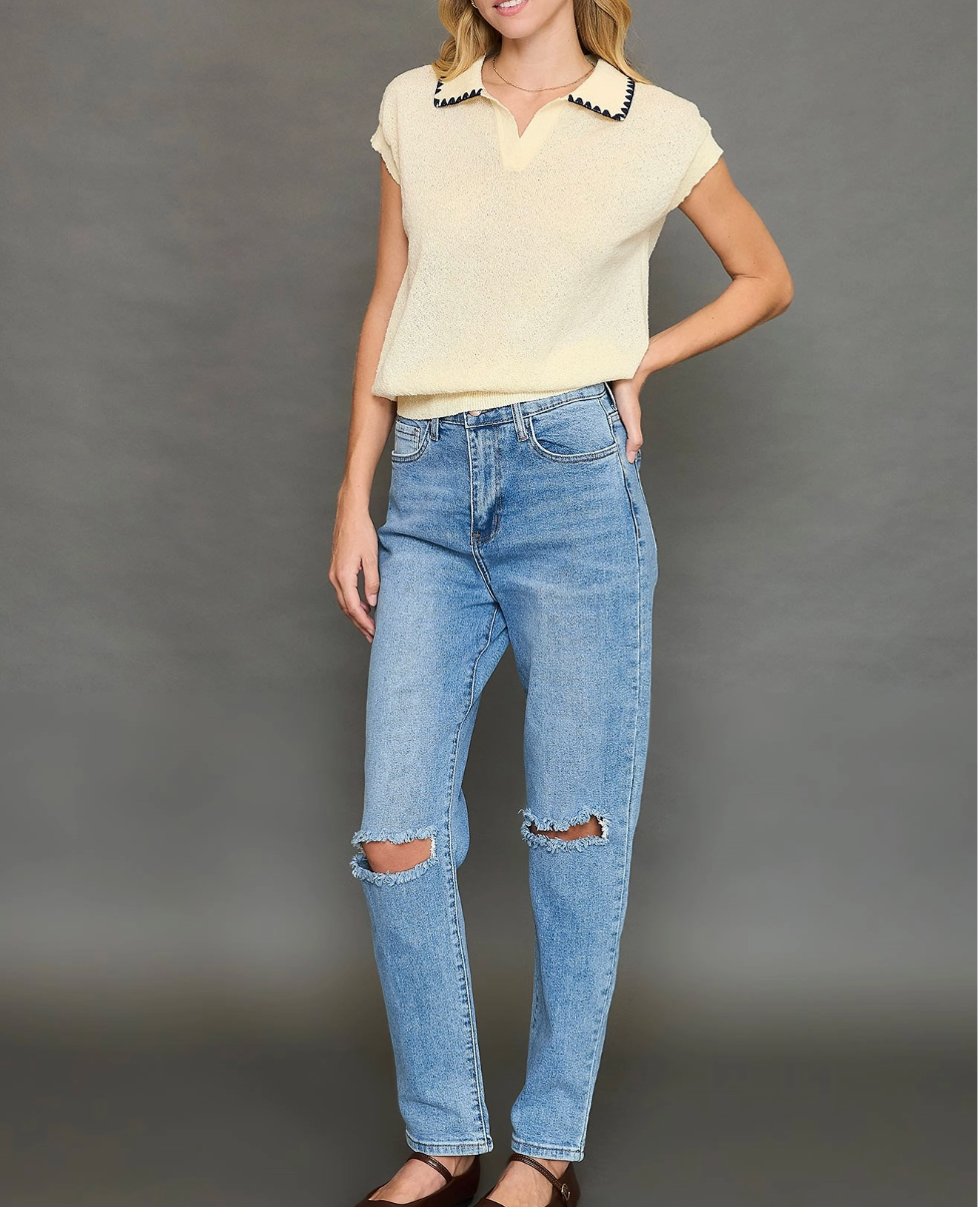 2083 Knit Collared Top