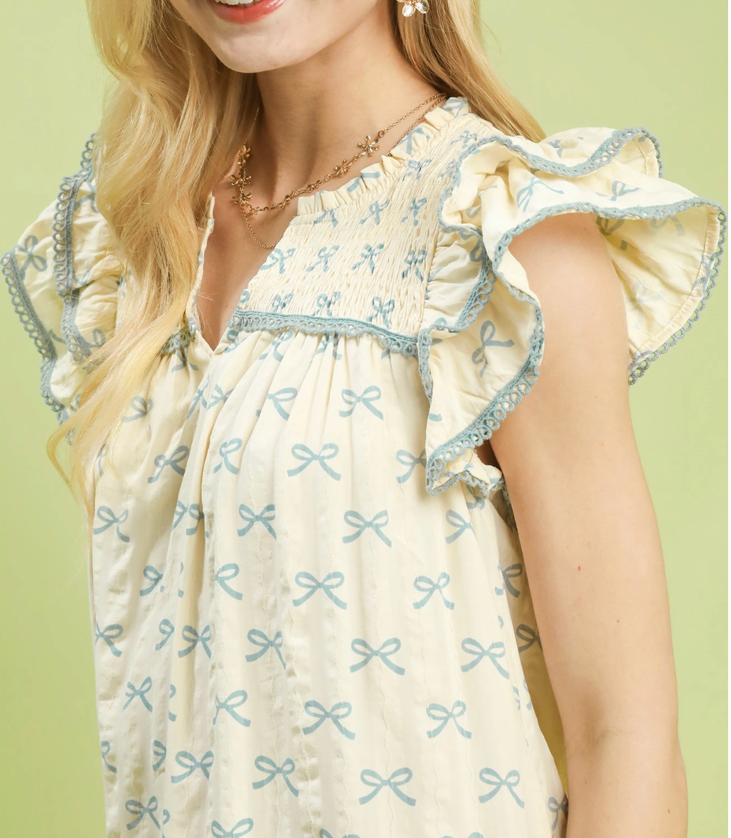 2087 Bow Print Babydoll Dress