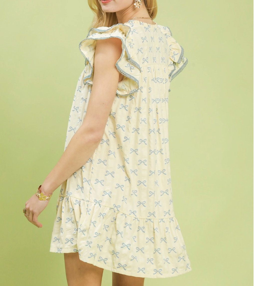 2087 Bow Print Babydoll Dress
