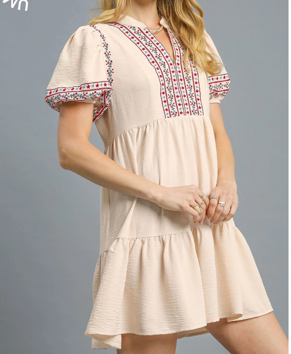 2092 Embroidered Babydoll Dress