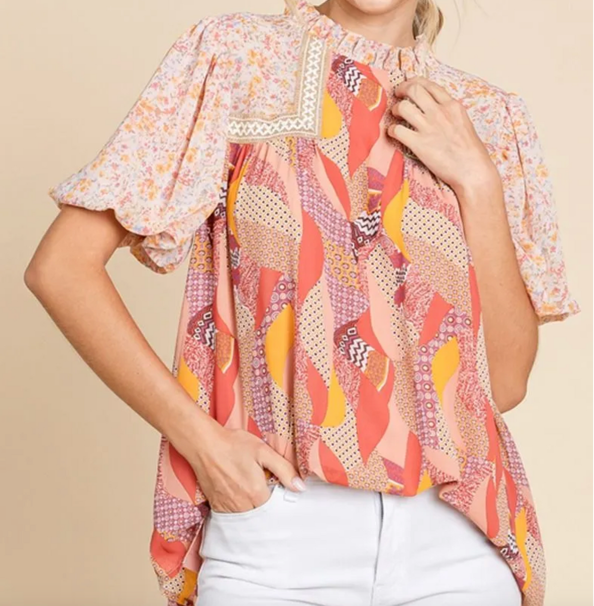 2146 Mixed Pattern Blouse