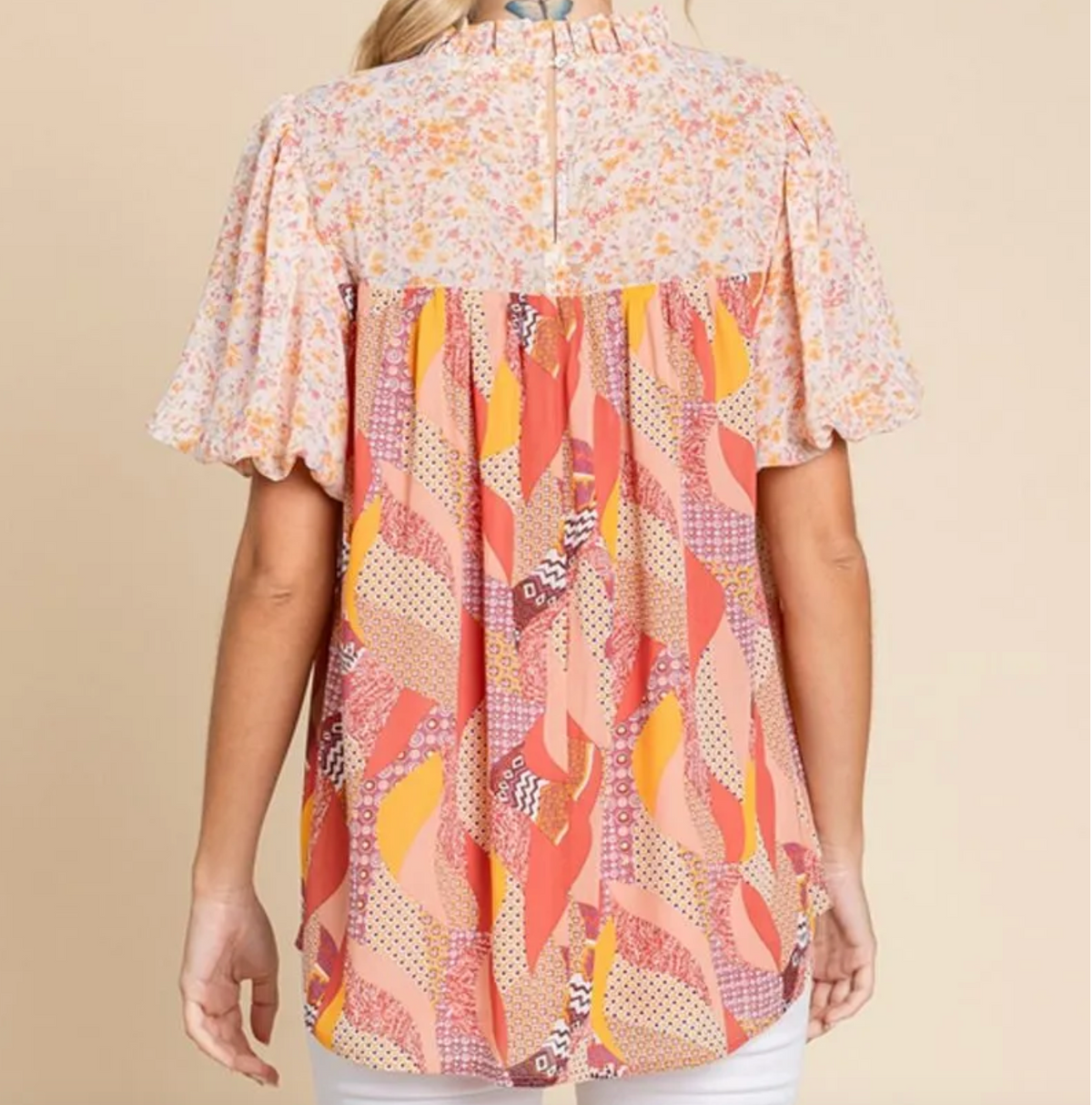 2146 Mixed Pattern Blouse