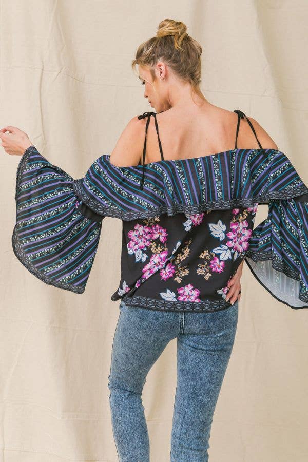 2165 Floral Open Shoulder Blouse