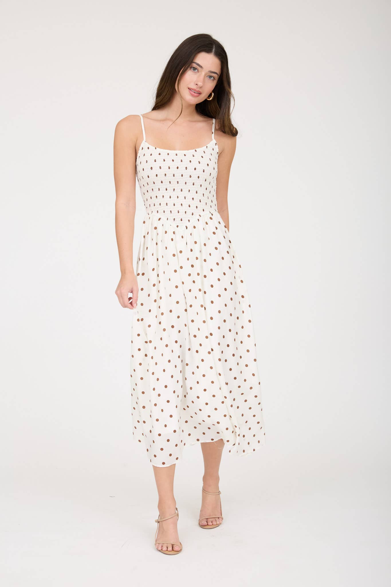 2048 Polka Dot Smocked Midi Dress