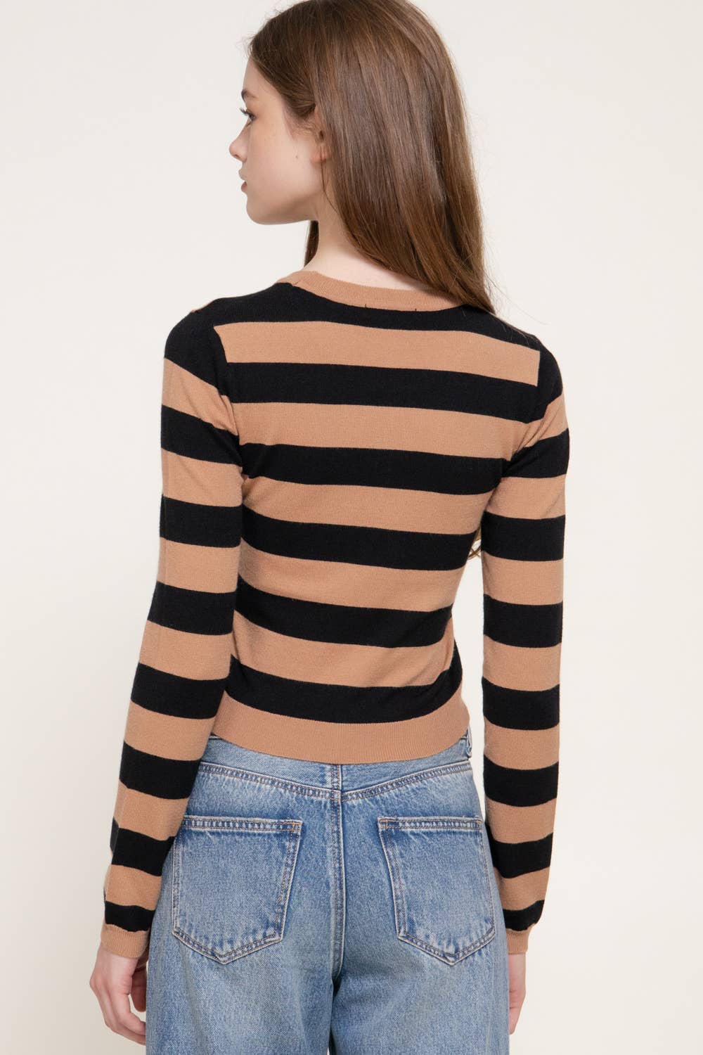 2139 Long Sleeve Crew Neck Stripe Fitted Sweater