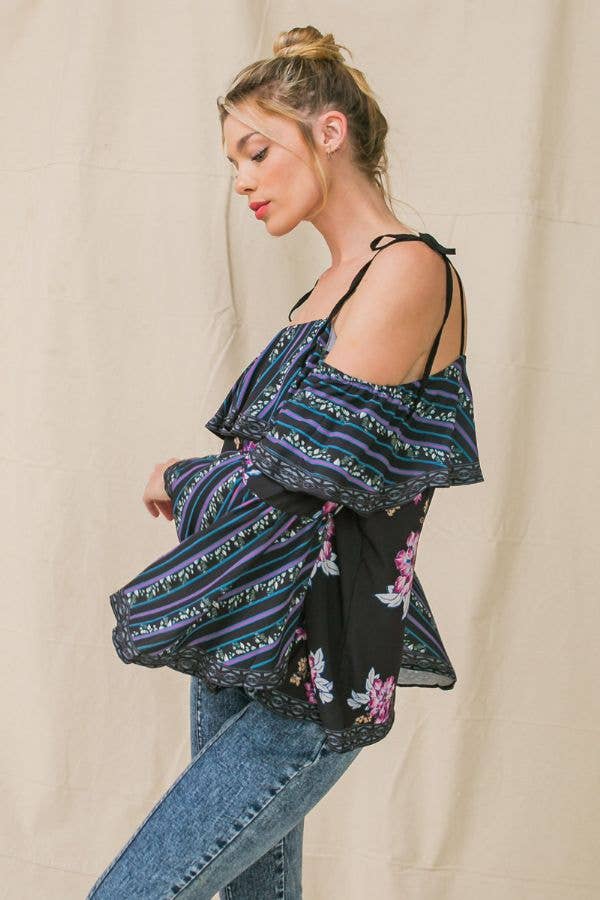 2165 Floral Open Shoulder Blouse