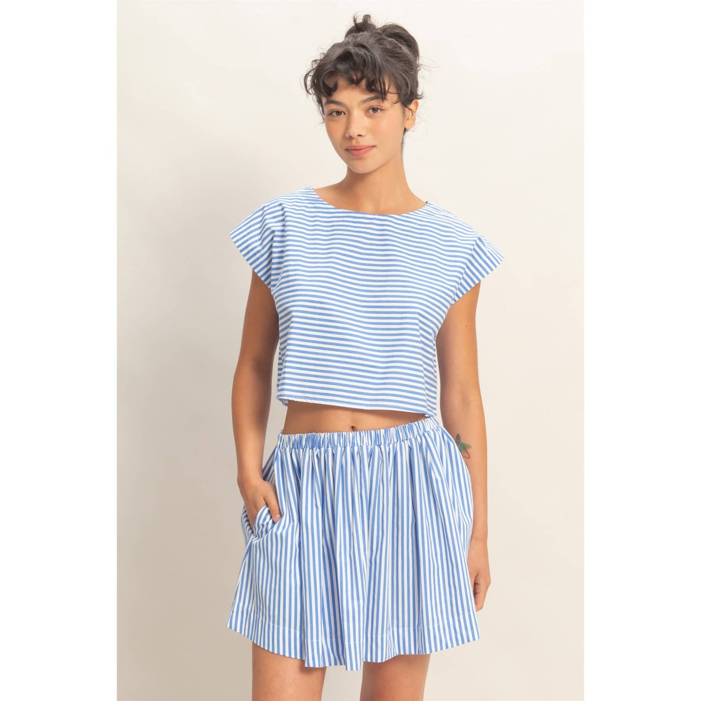 2056 Striped Dolman Sleeve Top & Skirt Set