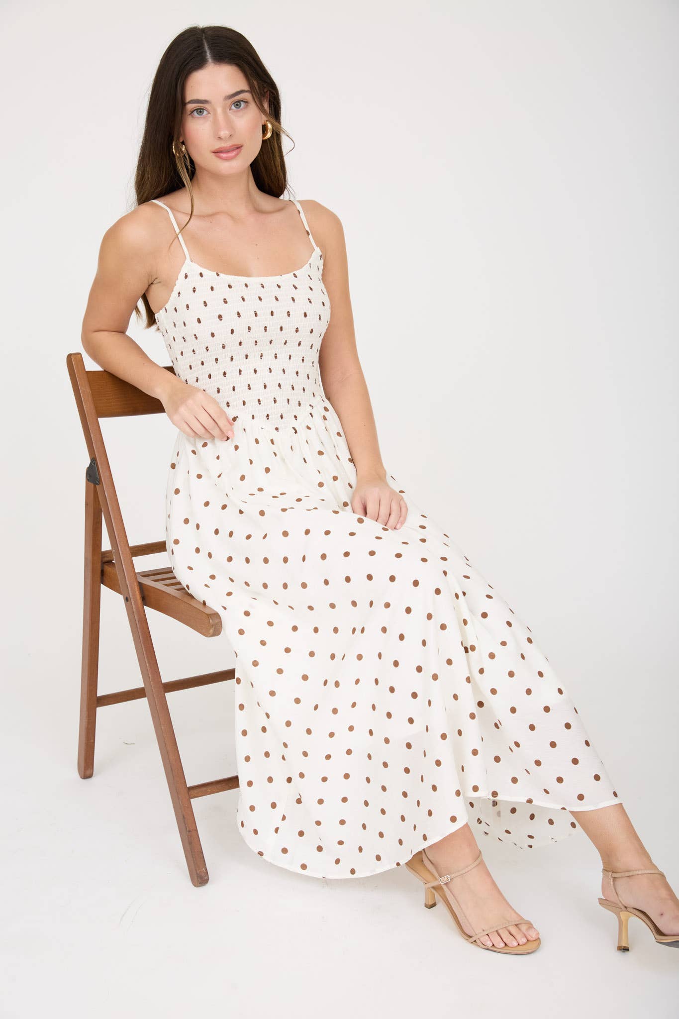 2048 Polka Dot Smocked Midi Dress