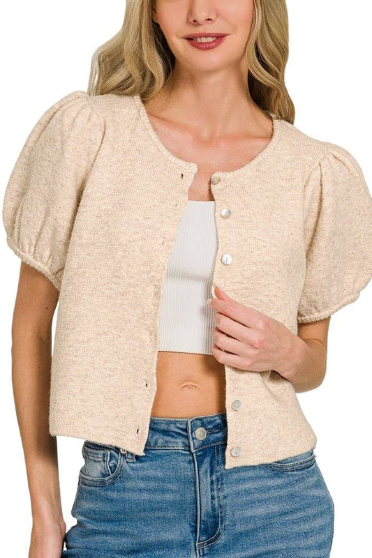 2000 Puff Sleeve Cardigan Sweater