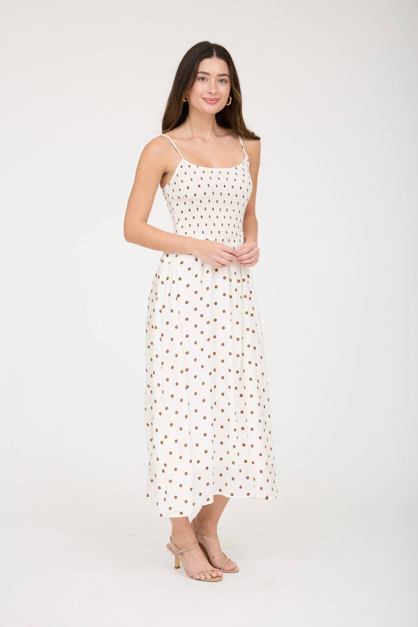 2048 Polka Dot Smocked Midi Dress