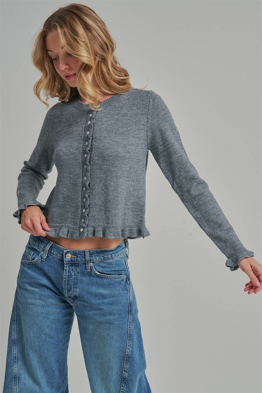2162 Cardigan with Ruffle Detail