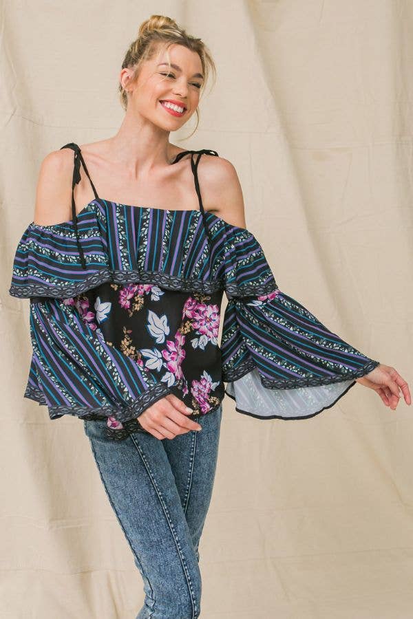 2165 Floral Open Shoulder Blouse