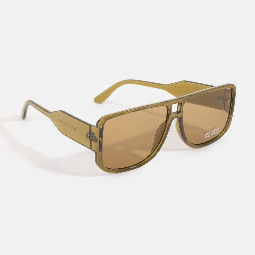 2024 Oversized Flat Top Square Aviator Sunglasses With Brow Bar