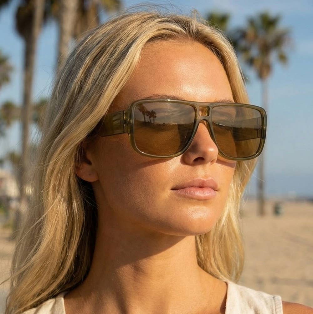 2024 Oversized Flat Top Square Aviator Sunglasses With Brow Bar