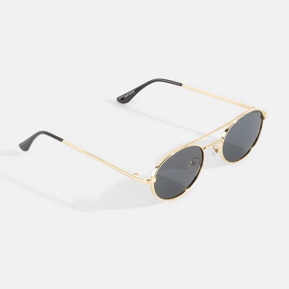 2028 Slim Oval Double Bridge Metal Frame Sunglasses