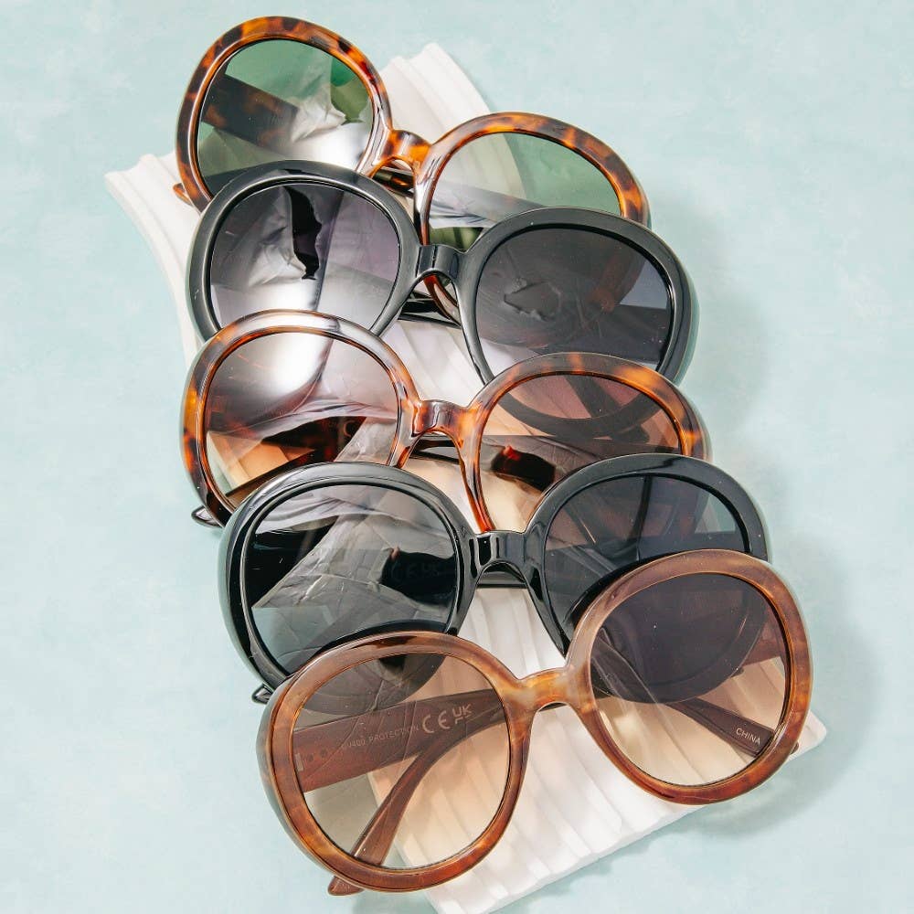 2025 Round Lens Tortoise Frame Sunglasses Set