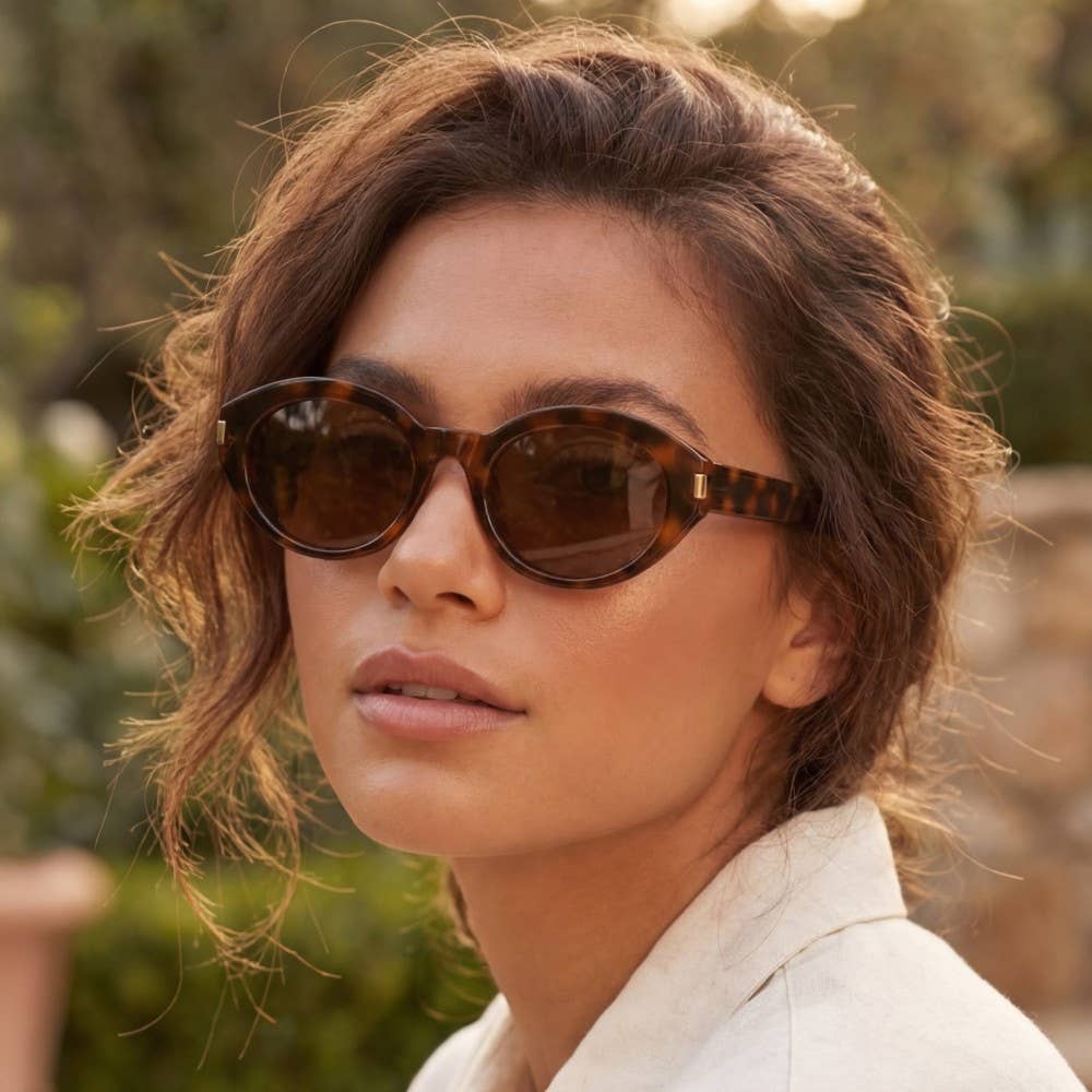 2023 Metallic Accent Oval Tortoise Sunglasses Set